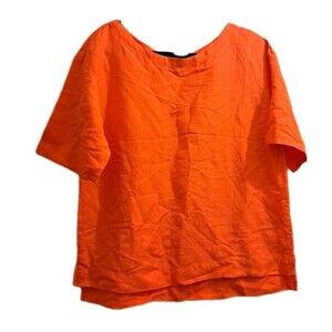 A New Day Shirt Women's M Pink Coral Linen Blend Short Sleeve Shirt Blouse